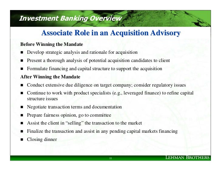 Investment Banking Overview Associate Role Investment Banking Overview Associate Role