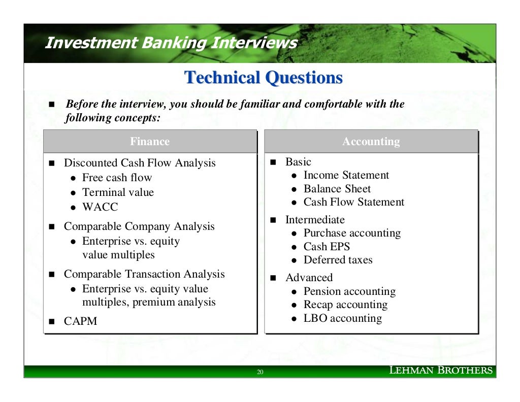 Investment Banking Interviews Technical Questions