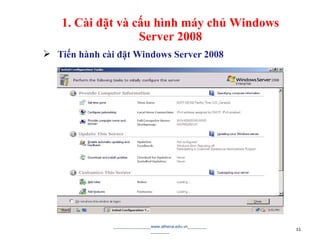  Tiến hành cài đặt Windows Server 2008
________________www.athena.edu.vn________
________ 11
1. Cài đặt và cấu hình máy chủ Windows
Server 2008
 
