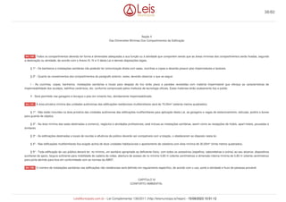 Seção II
Das Dimensões Mínimas Dos Compartimentos da Edificação
Todos os compartimentos deverão ter forma e dimensões adequadas a sua função ou à atividade que comportem sendo que as áreas mínimas dos compartimentos serão fixadas, segundo
a destinação ou atividade, de acordo com o Anexo III, IV e V desta Lei e demais disposições legais.
§ 1º - Os banheiros e instalações sanitárias não poderão ter comunicação direta com salas, cozinhas e copas e deverão possuir piso impermeáveis e laváveis.
§ 2º - Quanto às revestimentos dos compartimentos do parágrafo anterior, estes, deverão observar o que se segue:
I - As cozinhas, copas, banheiros, instalações sanitárias e locais para despejo do lixo terão pisos e paredes revestidas com material impermeável que ofereça as características de
impermeabilidade dos azulejos, ladrilhos cerâmicos, etc. conforme comprovado pelos institutos de tecnologia oficiais. Estes materiais terão acabamento liso e polido.
II - Será permitido nas garagens e terraços o piso em cimento liso, devidamente impermeabilizado.
A área privativa mínima das unidades autônomas das edificações residenciais multifamiliares será de 70,00m² (setenta metros quadrados).
§ 1º - Não estão incluídas na área privativa das unidades autônomas das edificações multifamiliares para aplicação desta Lei, as garagens e vagas de estacionamento, edículas, jardins e boxes
para guarda de objetos.
§ 2º - Na área mínima das salas destinadas a comercio, negócios e atividades profissionais, está inclusa as instalações sanitárias, assim como as recepções de hotéis, apart-hoteis, pousadas e
similares.
§ 3º - As edificações destinadas a locais de reunião e afluência de público deverão ser compatíveis com a lotação, o obedecerem ao disposto nesta lei.
§ 4º - Nas edificações multifamiliares fica exigido acima de doze unidades habitacionais o apartamento de zeladoria com área mínima de 30,00m² (trinta metros quadrados).
§ 5º - Toda edificação de uso público deverá ter, no mínimo, um sanitário apropriado ao deficiente físico, com todos os acessórios (espelhos, saboneteiras e outros) ao seu alcance, dispositivos
auxiliares de apoio, largura suficiente para mobilidade de cadeira de rodas, abertura de acesso de no mínimo 0,80 m (oitenta centímetros) e dimensão interna mínima de 0,80 m (oitenta centímetros)
para porta abrindo para fora em conformidade com as normas da ABNT.
O número de instalações sanitárias nas edificações não residenciais será definido em regulamento específico, de acordo com o uso, porte e atividade e fluxo de pessoas provável.
CAPITULO VI
CONFORTO AMBIENTAL
Art. 156.
Art. 157.
Art. 158.
38/82
LeisMunicipais.com.br - Lei Complementar 136/2011 (http://leismunicipa.is/hejan) - 15/09/2023 10:51:12
 
