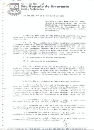 Lei 564 - Fundo Municipal de Manutenção e desenvolvimento do Ensino Fundamental e de Valorização do Magistério