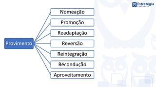 Provimento
Nomeação
Promoção
Readaptação
Reversão
Reintegração
Recondução
Aproveitamento
 