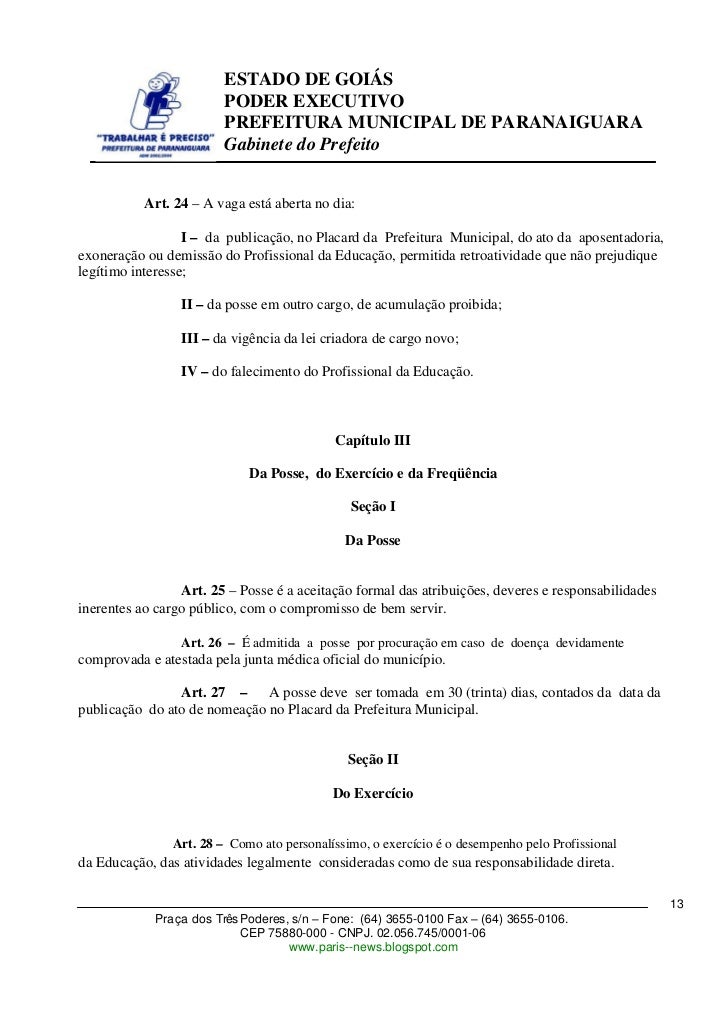 Lei 815 2003 - estatuto do magistério público de paranaiguara