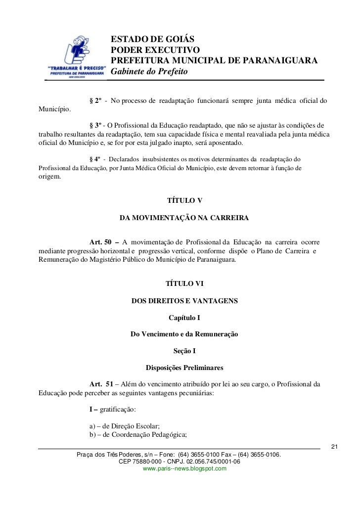 Lei 815 2003 - estatuto do magistério público de paranaiguara