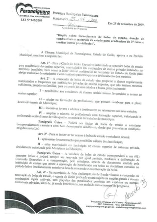 Lei 945 2009 - concessão de bolsas universitárias