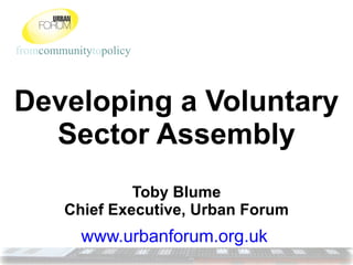 Developing a Voluntary Sector Assembly Toby Blume Chief Executive, Urban Forum www.urbanforum.org.uk   