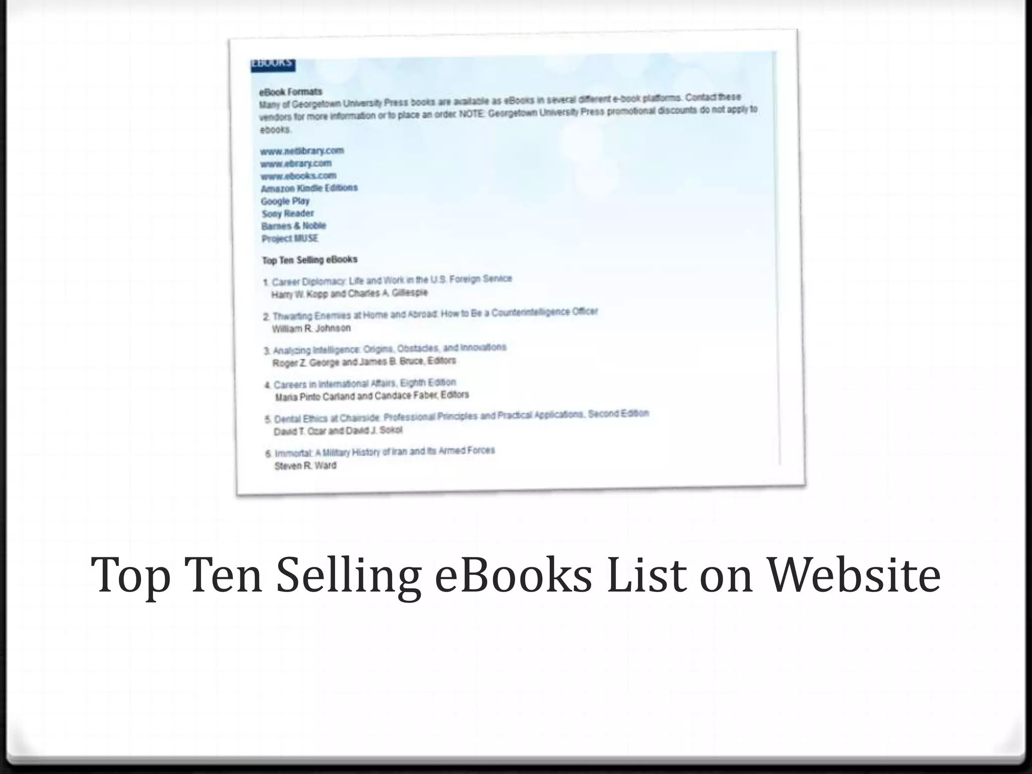 Top Ten Selling eBooks List on Website
 