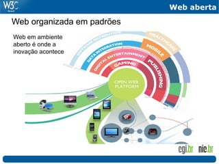 Web aberta

Web organizada em padrões
Web em ambiente
aberto é onde a
inovação acontece
 