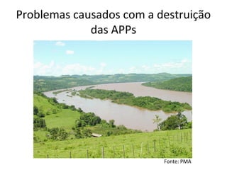 Problemas causados com a destruição
das APPs
Fonte: PMA
 