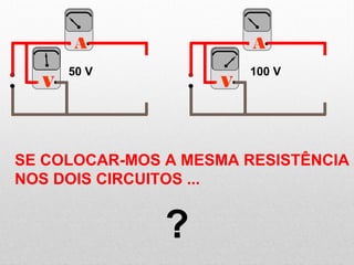 A
V
A
V
SE COLOCAR-MOS A MESMA RESISTÊNCIA
NOS DOIS CIRCUITOS ...
?
50 V 100 V
 