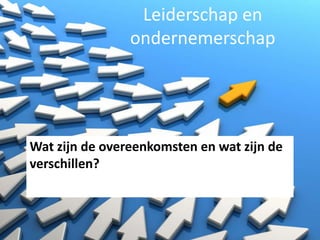 Leiderschap en
ondernemerschap

Wat zijn de overeenkomsten en wat zijn de
verschillen?

 
