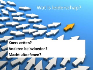 Wat is leiderschap?

Koers zetten?
Anderen beinvloeden?
Macht uitoefenen?

 