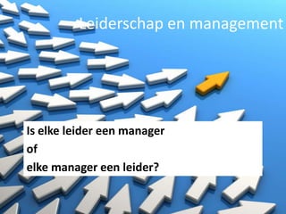 Leiderschap en management

Is elke leider een manager
of
elke manager een leider?

 