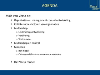 AGENDA<br />Visie van Versa op:<br /><ul><li>Organisatie- en management control ontwikkeling