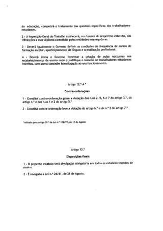 Lei estatuto trabalhador estudante