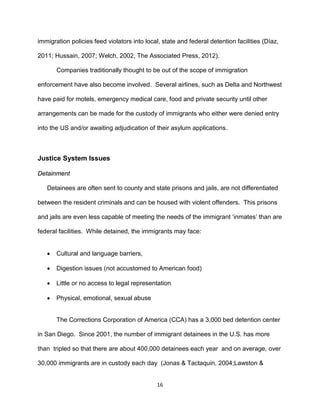 immigration policies feed violators into local, state and federal detention facilities (Díaz,
2011; Hussain, 2007; Welch, ...