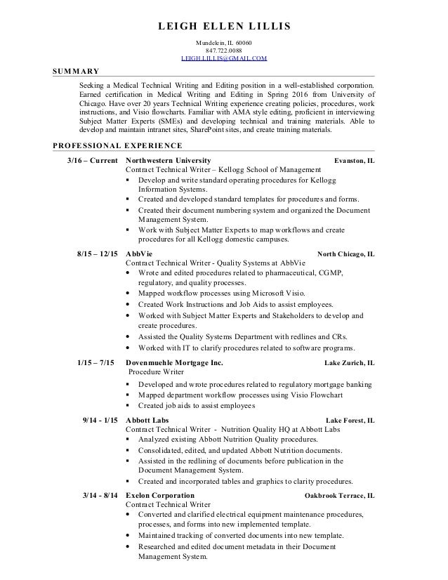 leigh lillis medical technical writing and editing resume 8 2016 writer editor resumes