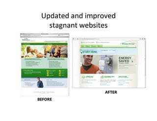 Updated and improved
   stagnant websites




                  AFTER
BEFORE
 