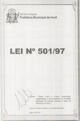 Lei N° 501/97 - Autor: Vereador Celson Cambuí