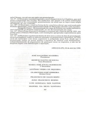 Lei orgânica do município de arraial
