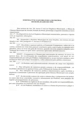 Lei orgânica do município de arraial