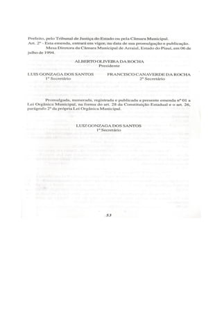 Lei orgânica do município de arraial
