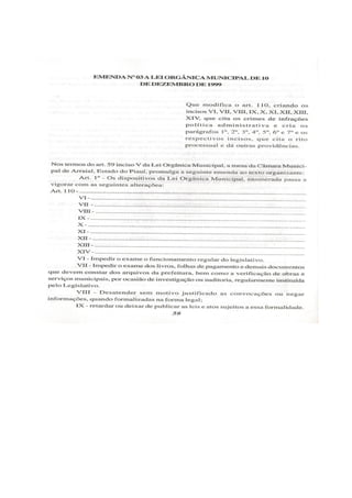 Lei orgânica do município de arraial
