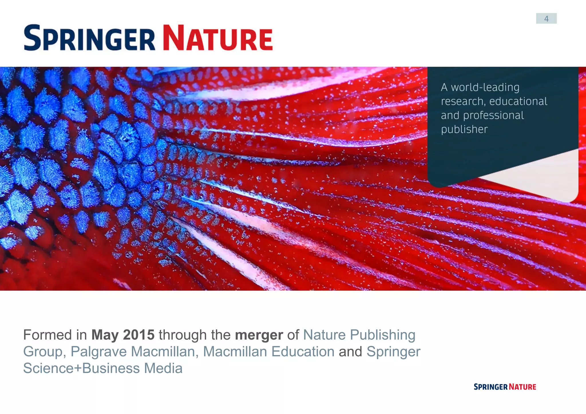 4
Formed in May 2015 through the merger of Nature Publishing
Group, Palgrave Macmillan, Macmillan Education and Springer
Science+Business Media
 