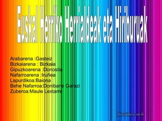 Bizkaiko
Arabarena :Gasteiz
Bizkaiarena : Bizkaia
Gipuzkoarena :Donostia
Nafarroarena :Iruñea
Lapurdikoa:Baiona
Behe Nafarroa:Donibane Garazi
Zuberoa:Maule Lextarre

 
