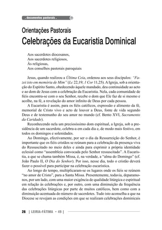 Carta Pastoral: A EUCARISTIA, ENCONTRO E COMUNHÃO COM CRISTO E OS IRMÃOS –  Leiria-Fátima