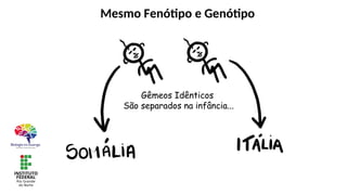 Mesmo Fenótipo e Genótipo
Gêmeos Idênticos
São separados na infância...
 