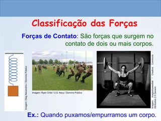 CIÊNCIAS, 9º ANO
As Leis de Newton
Classificação das Forças
Forças de Contato: São forças que surgem no
contato de dois ou mais corpos.
Ex.: Quando puxamos/empurramos um corpo.
Imagem:
Oleg
Alexandrov
/
Domínio
Público
Imagem: Ryan Child / U.S. Navy / Domínio Público
Imagem:
imagesbywestfall
/
Creative
Commons
Attribution
2.0
Generic
do Ensino Fundamental
 