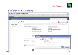 Das Vorgehen
                                                                                         29
   2. Erstellen der fb- Anwendung




                                                                      3




    Fachhochschule des Mittelstands(FHM)
      © Prof. Dr.-Ing. Manfred Leisenberg
© Prof. Dr.-Ing. Manfred Leisenberg         Mafo-facebook- Workshop                           29
 