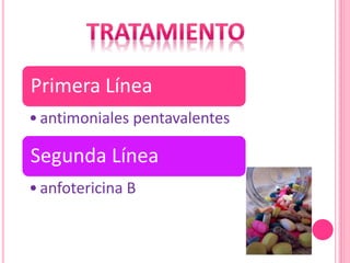 Primera Línea
•antimoniales pentavalentes
Segunda Línea
•anfotericina B
 