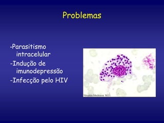 -Parasitismo
intracelular
-Indução de
imunodepressão
-Infecção pelo HIV
Problemas
 