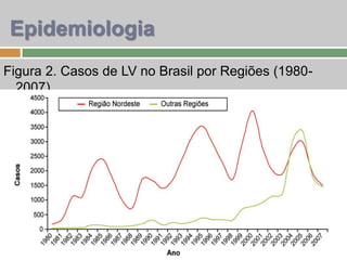 Figura 2. Casos de LV no Brasil por Regiões (1980-
2007)
Epidemiologia
 