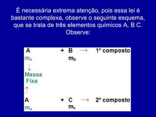 É necessária extrema atenção, pois essa lei é
bastante complexa, observe o seguinte esquema,
que se trata de três elementos químicos A, B C.
Observe:

 