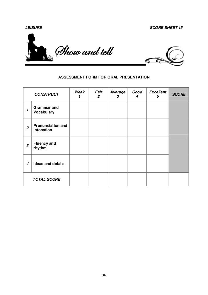 assessment speech sheet peer Leisure
