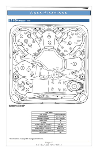 Page 47
For HELP, call 727.573.9611
S p e c i f i c a t i o n s
LE 850 (Model 1404)
Specifications*
* Specifications are subject to change without notice.
 