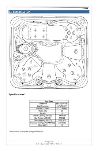 Page 53
For HELP, call 727.573.9611
LE 630 (Model 1407)
Specifications*
* Specifications are subject to change without notice.
 