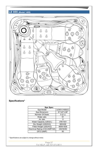 Page 57
For HELP, call 727.573.9611
LE 855 (Model 1409)
Specifications*
* Specifications are subject to change without notice.
 