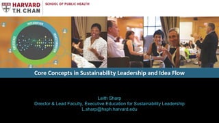 In collaboration with
Core Concepts in Sustainability Leadership and Idea Flow
Leith Sharp
Director & Lead Faculty, Executive Education for Sustainability Leadership
L.sharp@hsph.harvard.edu
 