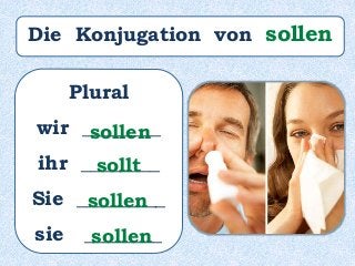 Plural
wir ________
ihr ________
Sie _________
sie ________
sollen
sollt
sollen
sollen
Die Konjugation von sollen
 