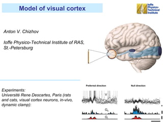 Model of visual cortex Preferred direction   Null direction V G E G I Experiments : Université  Rene  Descartes , Paris   ( rats and cats, visual cortex neurons ,  in-vivo, dynamic clamp) : Anton V. Chizhov Ioffe Physico-Technical Institute   of RAS, St.-Petersburg 