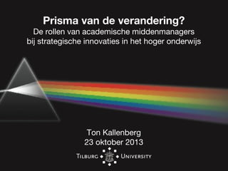 Prisma van de verandering?
De rollen van academische middenmanagers
bij strategische innovaties in het hoger onderwijs

Ton Kallenberg
23 oktober 2013

 