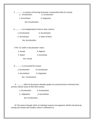 Acculturation and enculturation mcq | DOCX