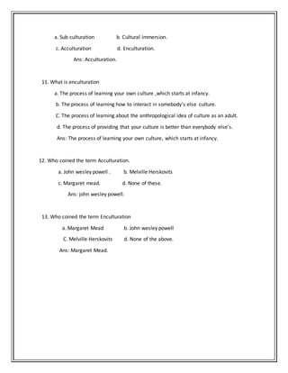 Acculturation and enculturation mcq | DOCX