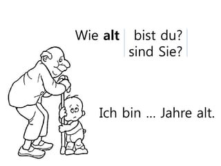 Wie alt bist du?
sind Sie?
Ich bin … Jahre alt.
 