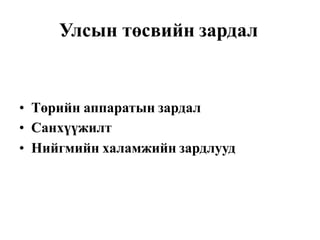 Улсын төсвийн зардал
•
•
•
Төрийн аппаратын зардал
Санхүүжилт
Нийгмийн халамжийн зардлууд
 