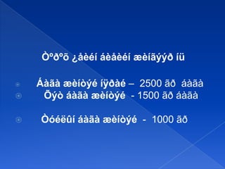 Òºðºõ ¿åèéí áèåèéí æèíãýýð íü





Áàãà æèíòýé íÿðàé – 2500 ãð áàãà
Õýò áàãà æèíòýé - 1500 ãð áàãà
Òóéëûí áàãà æèíòýé - 1000 ãð

 